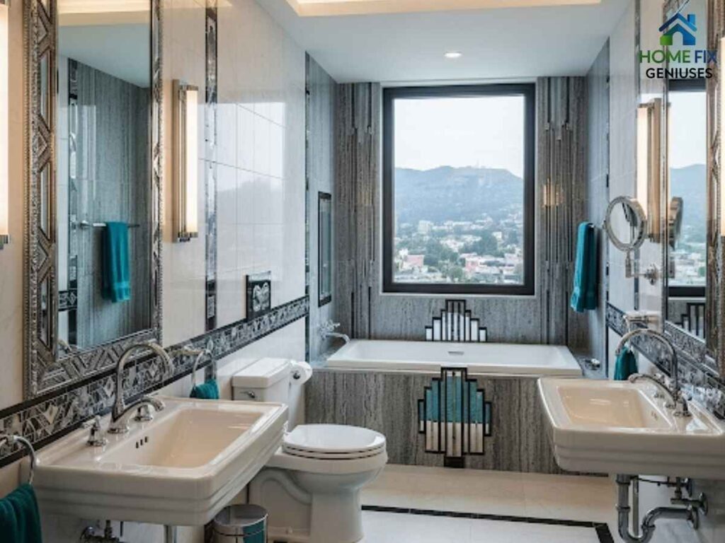 Bathroom Renovation Ideas Inspired by Chicago Architecture in Los Angeles 2 Art Deco bathroom fixtures and modern lighting in Los Angeles, blending Chicago architecture style with local trends