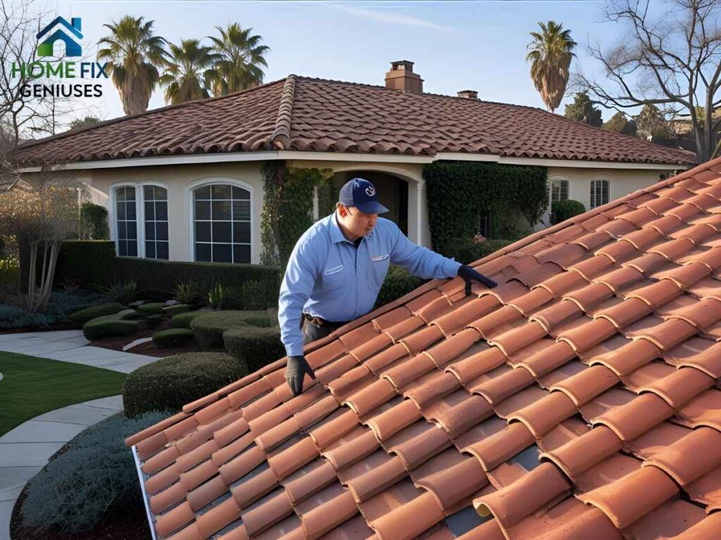 Winter Roof Inspections in Fig Garden: The Los Angeles Homeowner’s Guide 2 Professional inspecting residential clay tile roof in Los Angeles Fig Garden during winter season