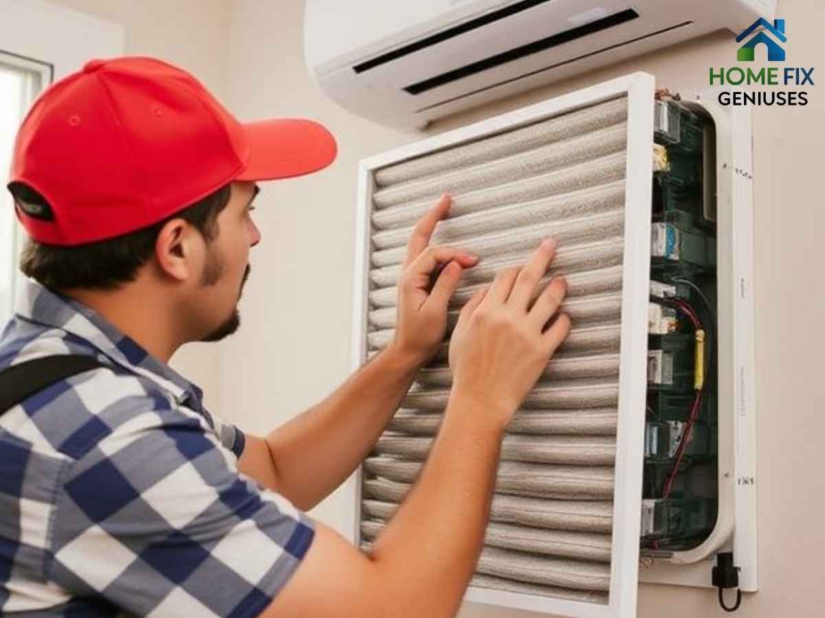 Cherry Avenue HVAC Filter Change Frequency: Local Expertise for Los Angeles Homes & Businesses 3 HVAC technician changing Cherry Avenue HVAC filter in Los Angeles home for better air quality